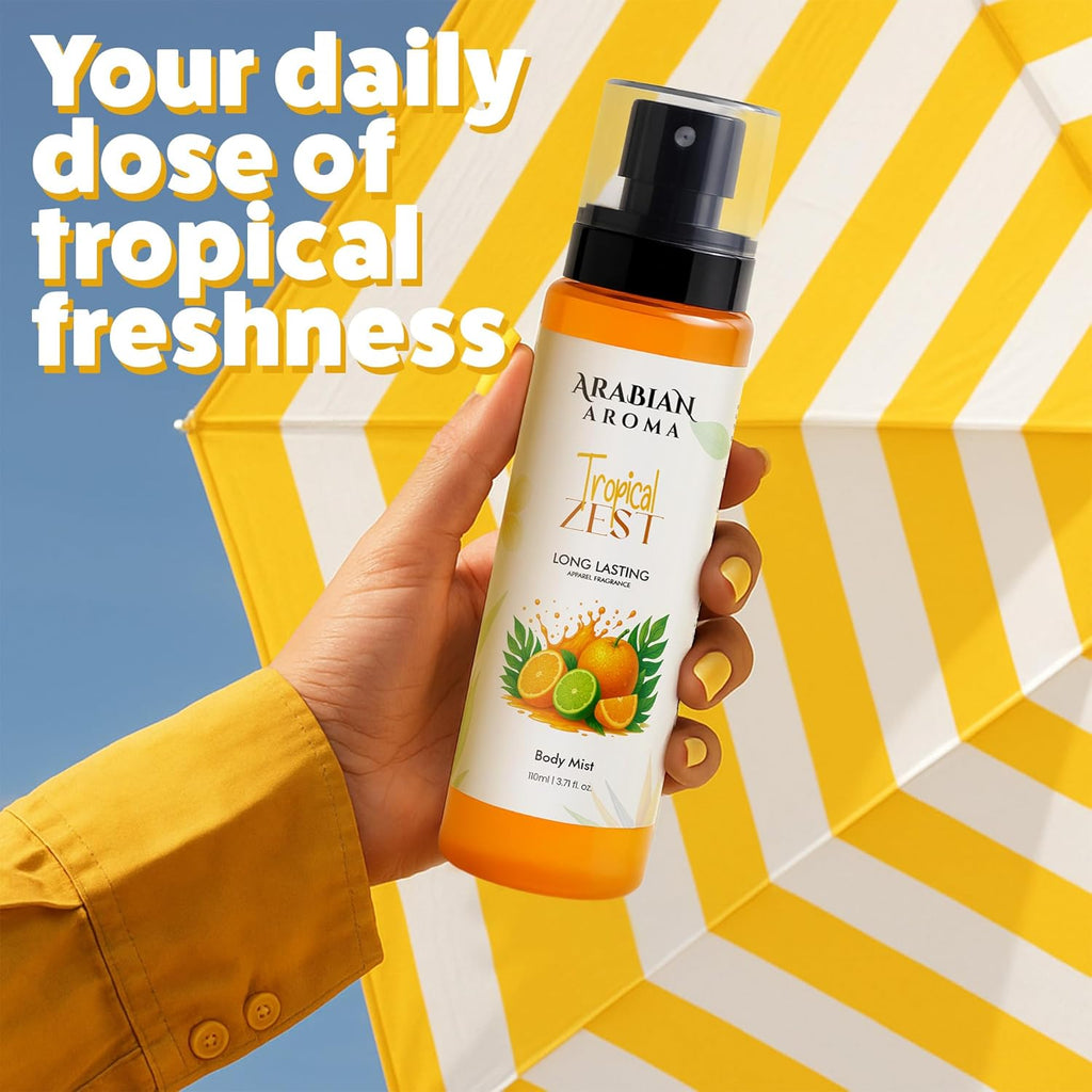 Arabian Aroma Tropical Zest Body Mist for Women | Exotic Fruity Citrus Fragrance | Energizing Long-Lasting Mist | 110ml