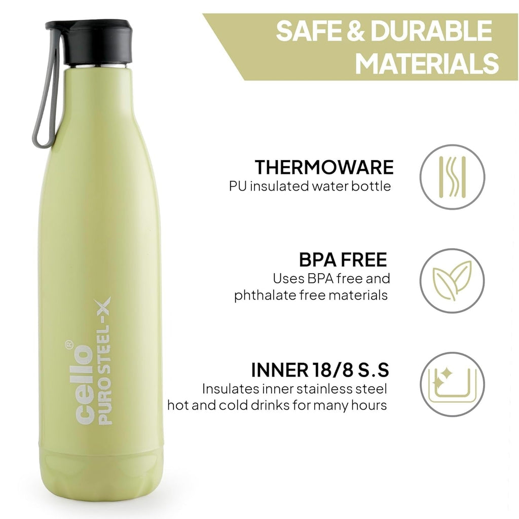 Cello Puro Steel X Neo 900 Insulated Water Bottle 720ml Inner Steel Outer Plastic