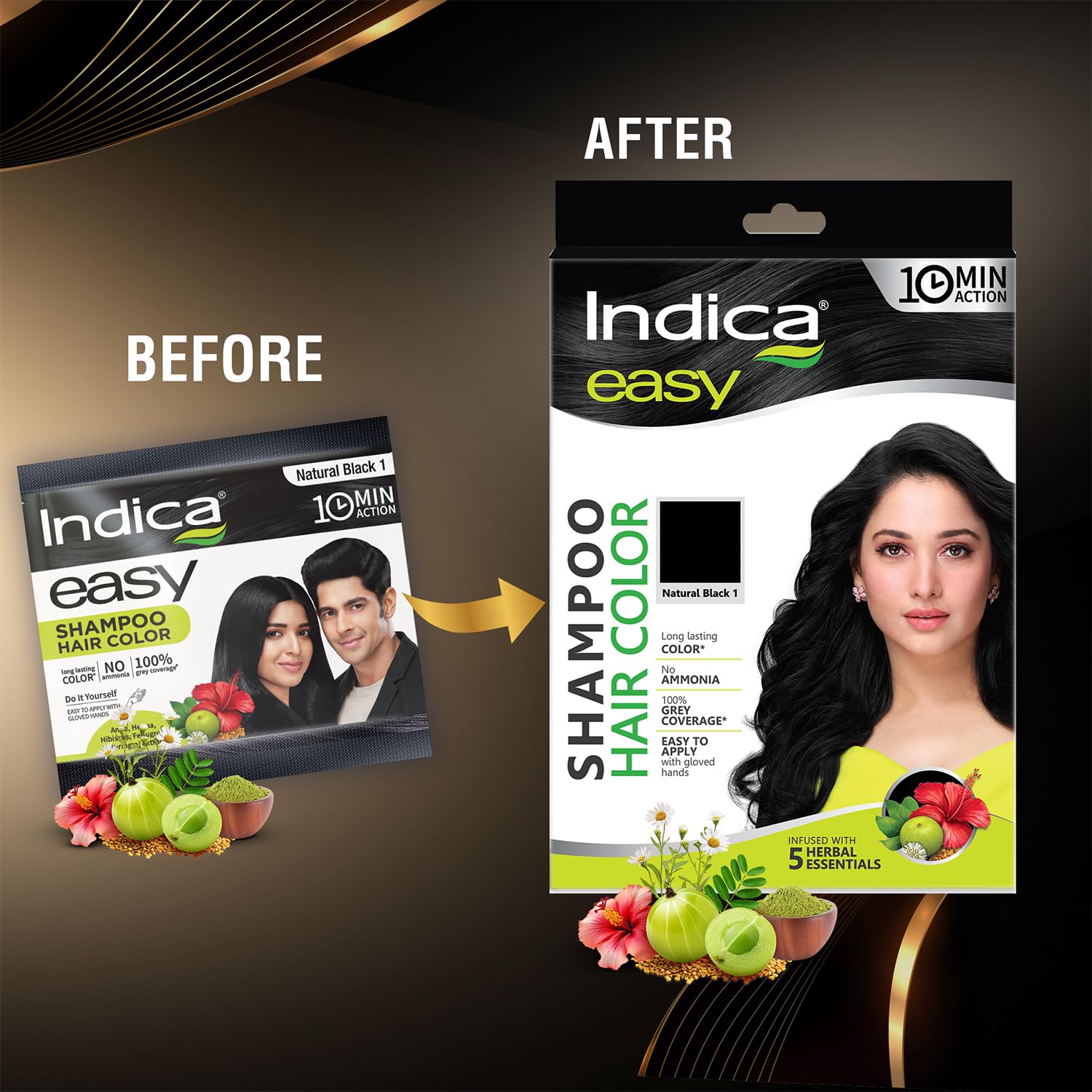 Indica Easy Shampoo Hair Colour Natural Black - 12.5 ml + 12.5 ml