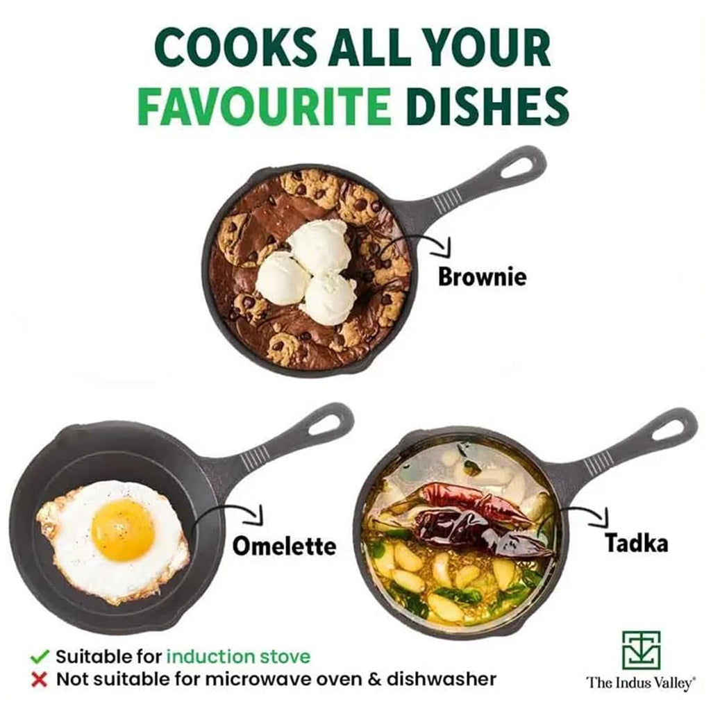The Indus Valley Preseasoned Cast Iron Fry Pan/Skillet With Long Handle | Induction Friendly | Nonstick Fry Pan