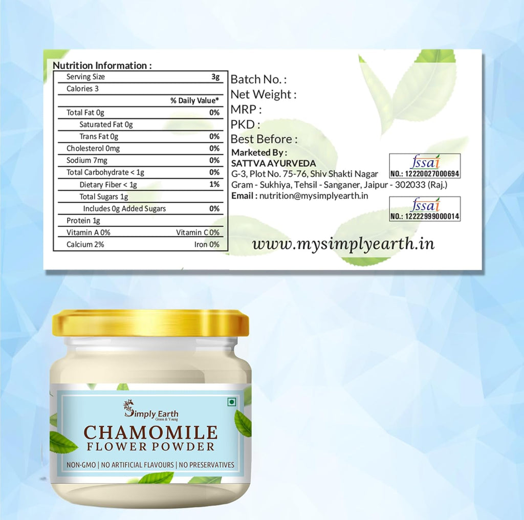 Simply Earth organic Chamomile Flower Powder 100g, Helps Improve Sleep Quality, Boosts Skin and Hair Health, Caffeine Free, Chamomile Tea