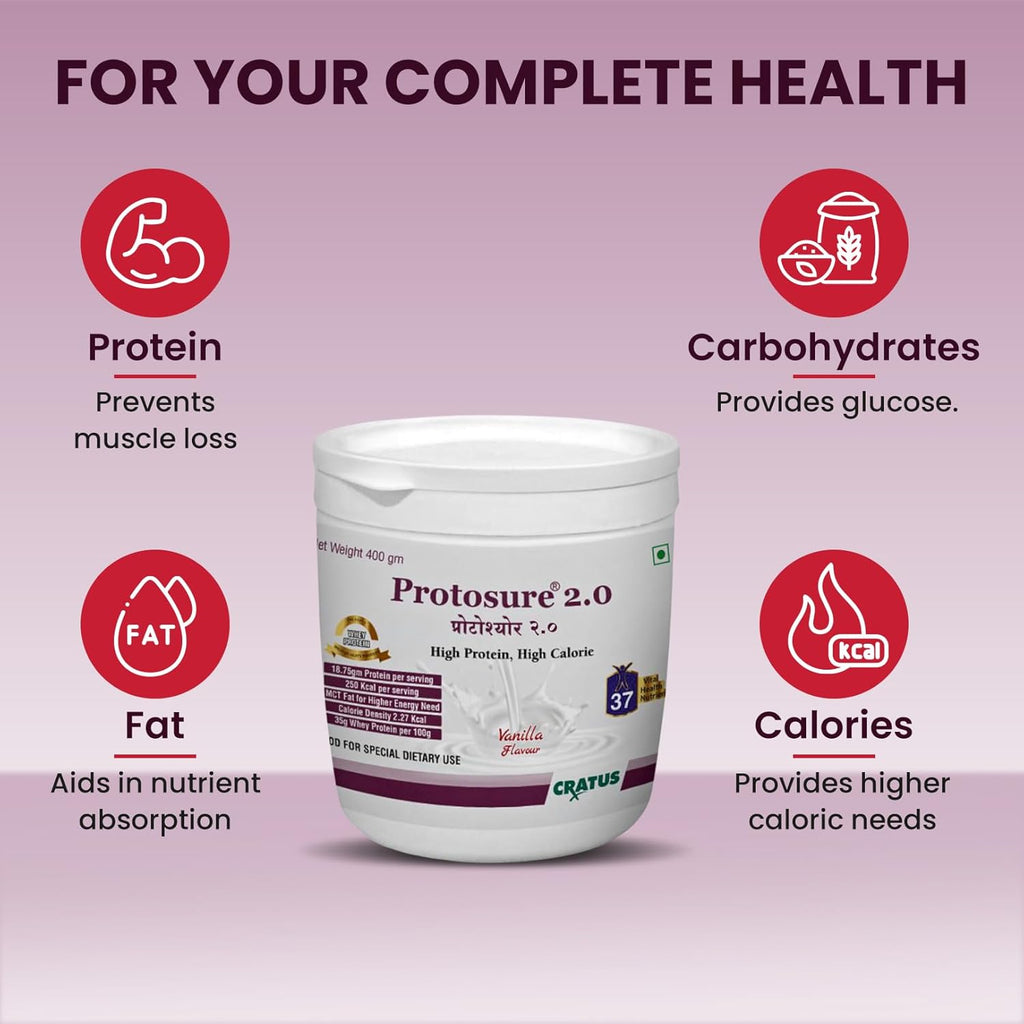 Cratus Protosure 2.0 - Helps Manage Diabetes | Rich in Proteins and Calories | Easily Digestible Fats | Filled with Essential Vitamins and Minerals | Low Glycemic Index