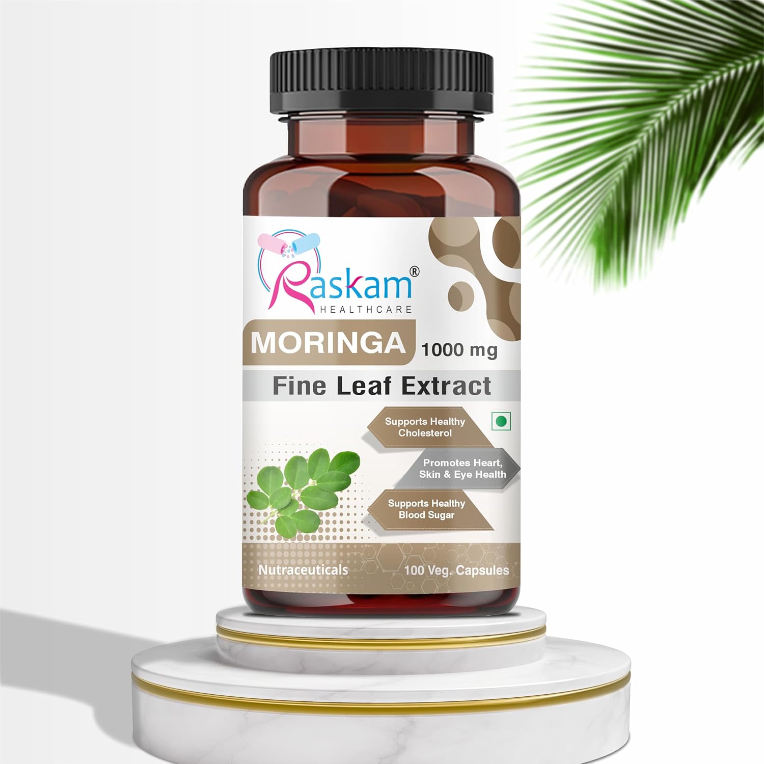 Moringa Capsules Organic (100 Capsules) 1000mg Green Superfood Moringa Oleifera Leaf Powder Capsules - Immunity & Metabolism Booster Nutritional Rich Supplement