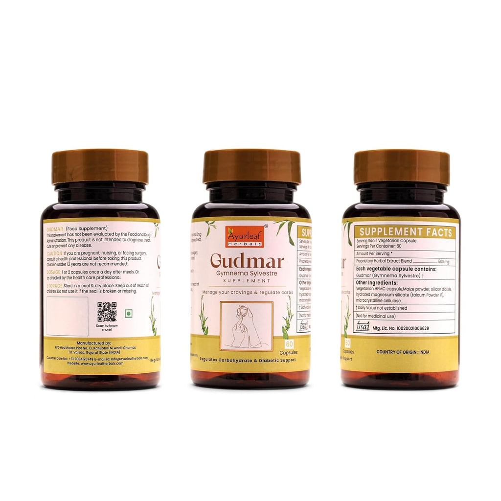 Ayurleaf Herbals Gudmar Capsules - 60 Caps