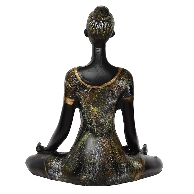 Ecraftindia Meditating Lady in Yoga Pose Antique Finish Handcrafted Decorative Polyresin Showpiece