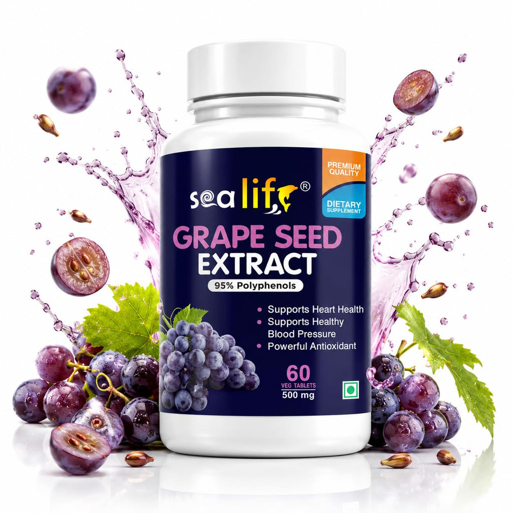 Sea Life Grape Seed Extract | 500 mg 60 Tablets | Antioxidant Supplement Strengthens Immunity, Helps Fight Infections, Promotes Healthy Skin and Hair| For Women and Men.