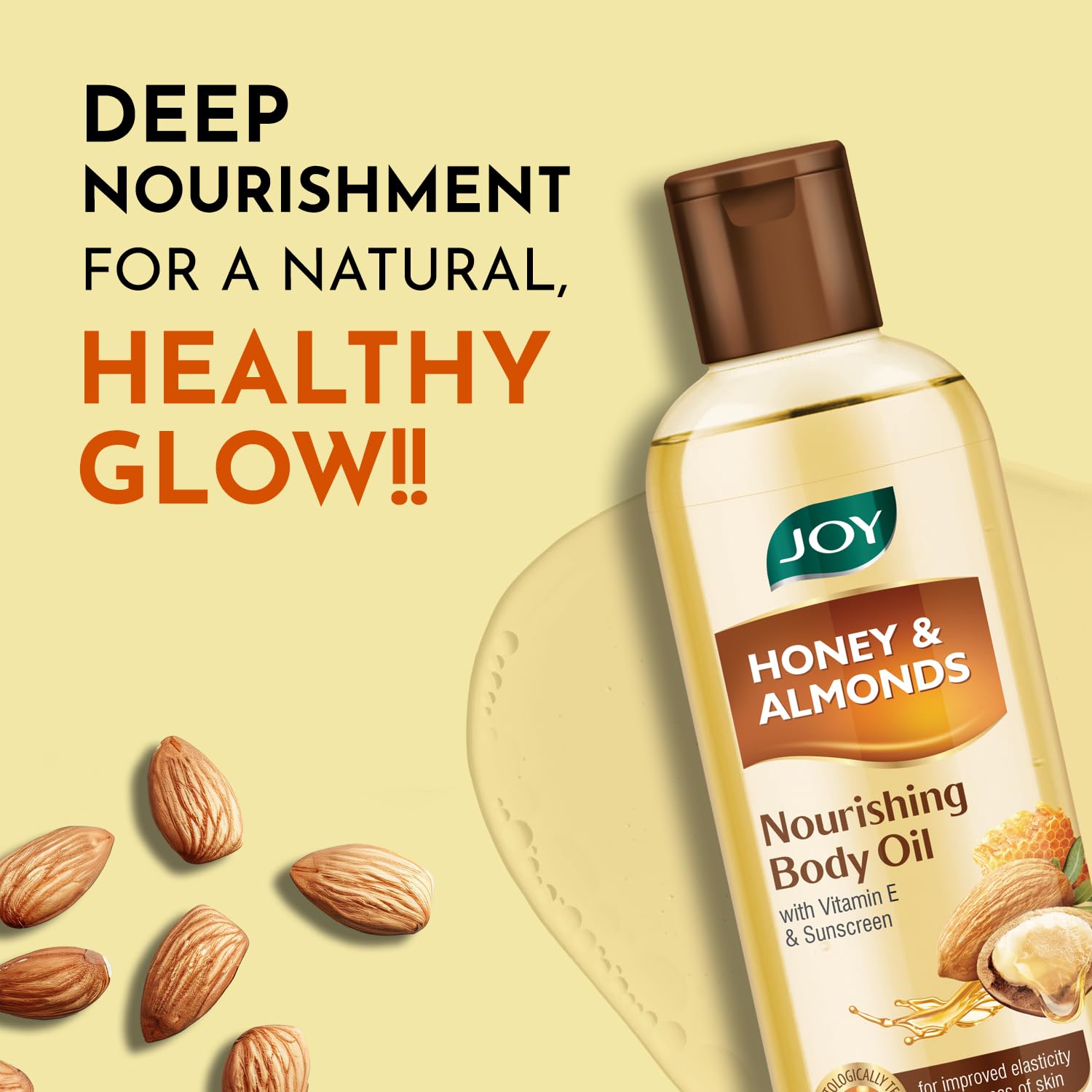Joy Honey & Almonds Body Oil â€“ After-Bath Daily-Use Badam Massage Oil with Vitamin E & Sunscreen | Full-Body Relaxation, Dry-Skin & Winter Moisture | 200 ml