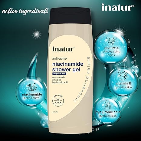 Inatur Niacinamide Shower Gel with Zinc PCA & Hyaluronic Acid - 400 ml