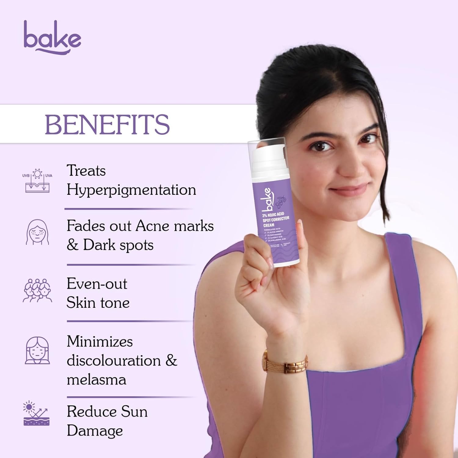 BAKE 3% Kojic Acid Spot Corrector Cream with Alpha Arbutin for Pigmentation, Dark Spots, Under Eye Circles & Even Skin Tone â€“ 30g