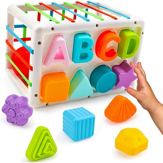 Kidology Baby Shape Sorting Toy Colorful Blocks Cubes Alphabet Letters Elastic Bands