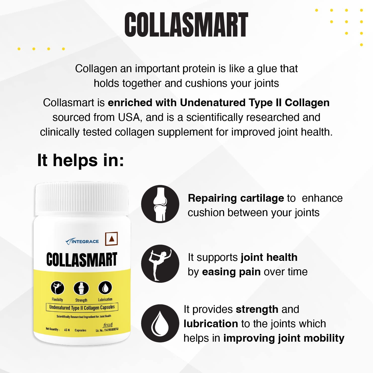 UC-II Undenatured Type II Collagen Capsules | 90 Capsules (Pack of 1) | Daily Protein Supplement for Men & Women | Sourced from USA | Promotes Cartilage Repair | Strengthens & Lubricates Joints