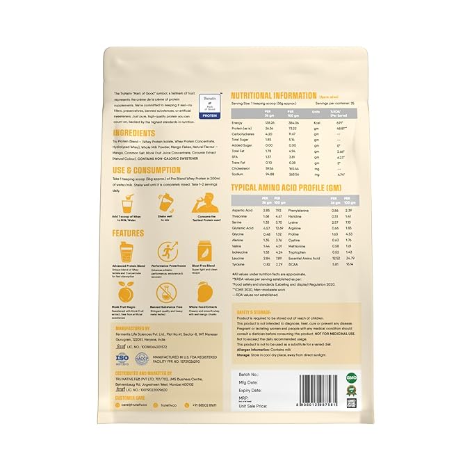 Trunativ Pro Blend Whey Protein Mango - 907 gms
