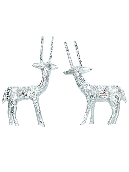 Ecraftindia Set of 2 Engraved Silver Deer Handcrafted Decorative Metal Figurine