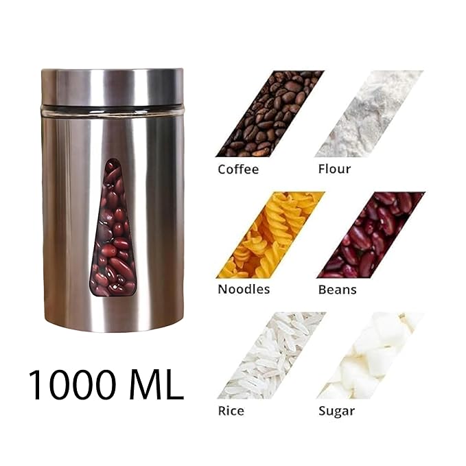 Femora Kitchen Storage Jars Steel Finish With See Through Window Jar | 1000 Ml | Pack of 4