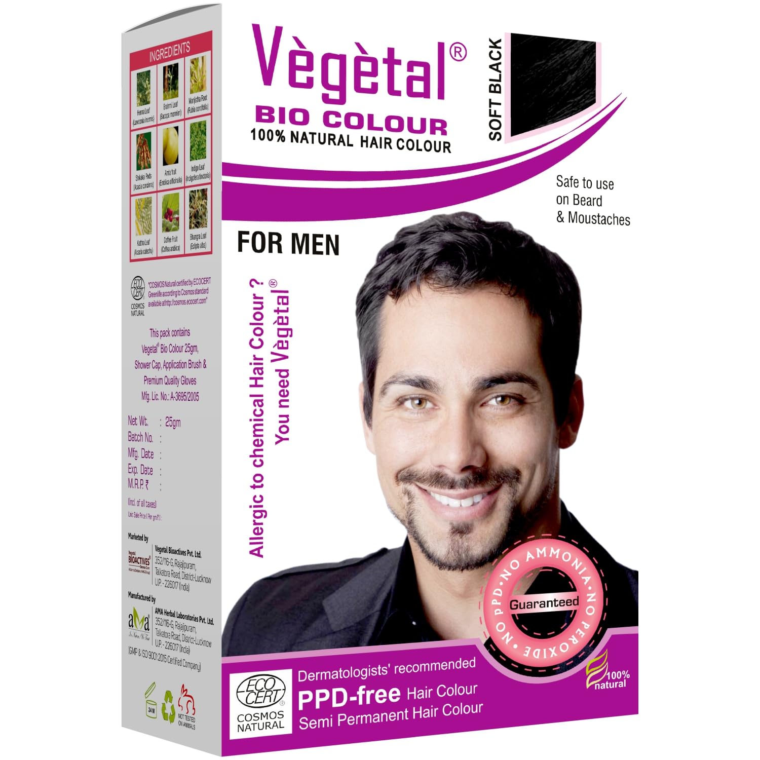 Vegetal Bio Colour - Experience Natural Black Beard Hair Color for Men - 25 gms