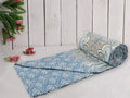 Trance Home Linen 100% Cotton Reversible Dohar Single Bed Size Jaipuri Printed Artisan Block Design Blanket 56"X88" Colour Nargis Blue