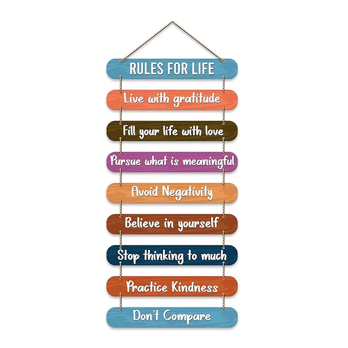 Artvibes Rules for Life Quotes Printed Mdf Wooden Wall Hanging | Modern Wall Decorative Accessories for Home Decoration