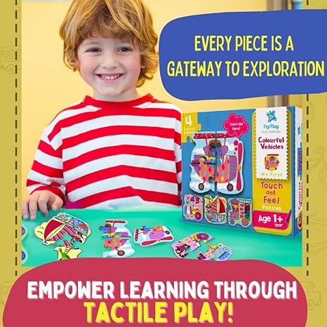 PepPlay My First Touch and Feel Puzzle Colourful Vehicle Three Piece Puzzle Learning for Toddlers
