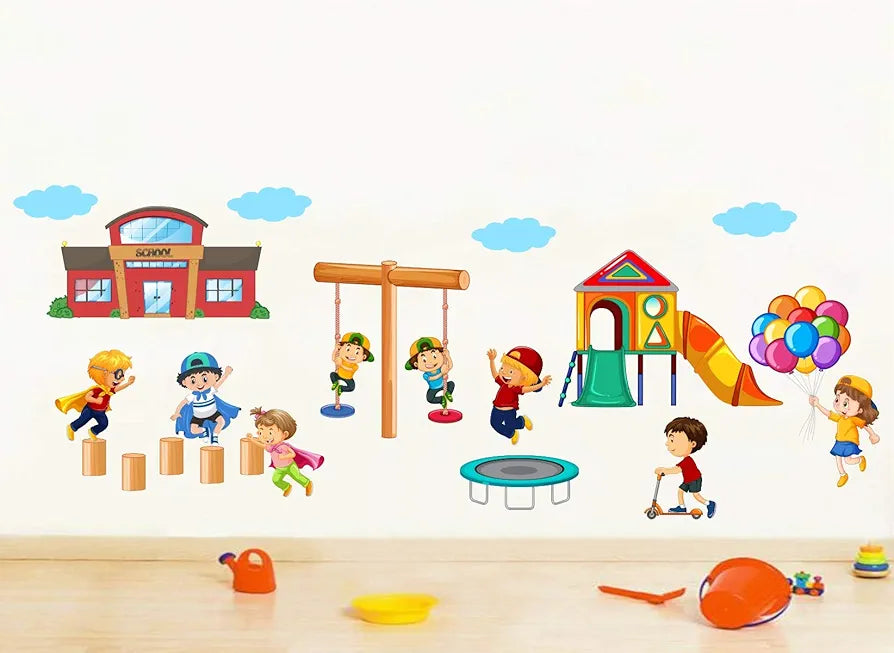 Decal O Decal Vinyl Kids Playing Activities Wall Tile Fridge Sticker -Self-Adhesive
