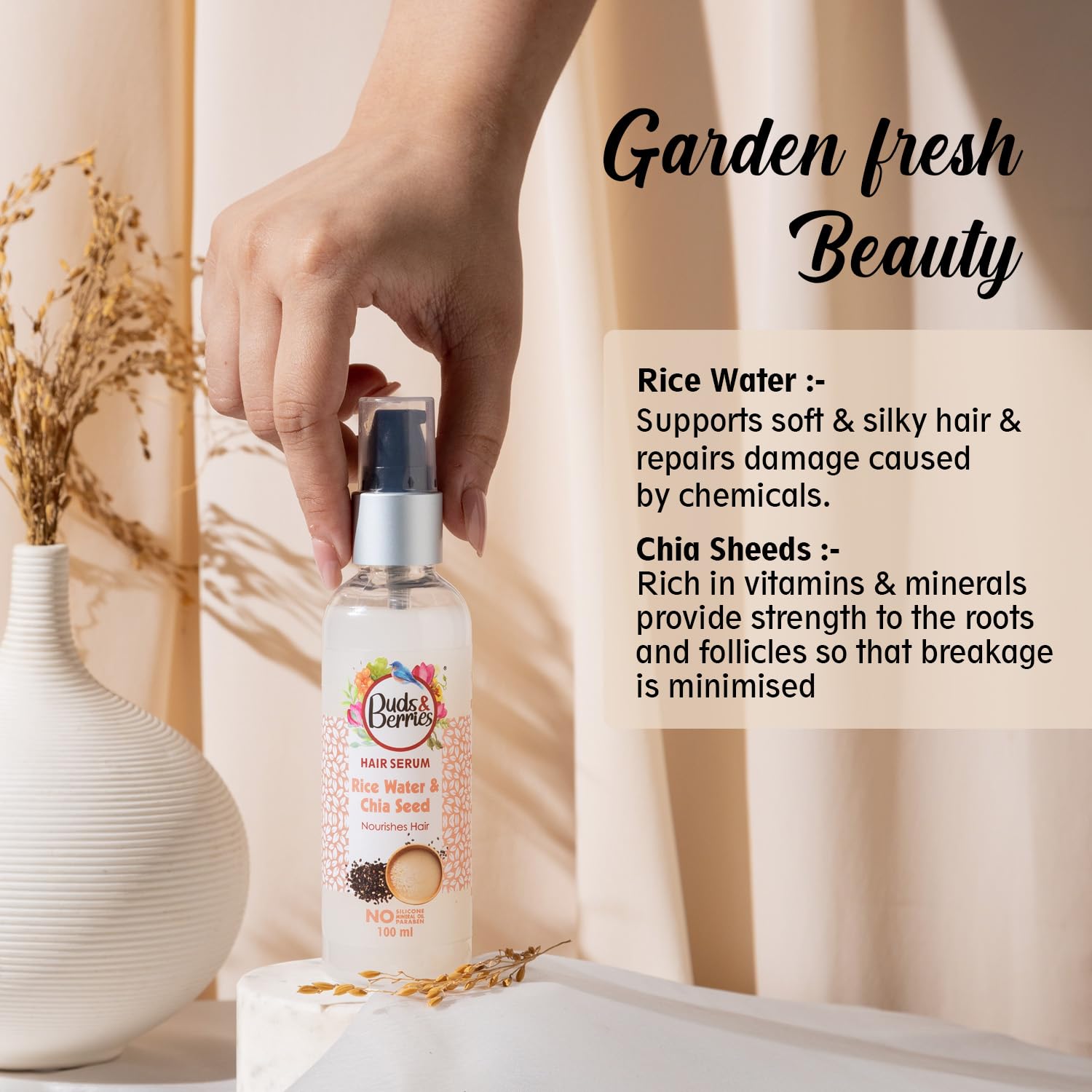 Buds & Berries Rice Water and Chia Seeds Nourishment Hair Serum - 100 ml