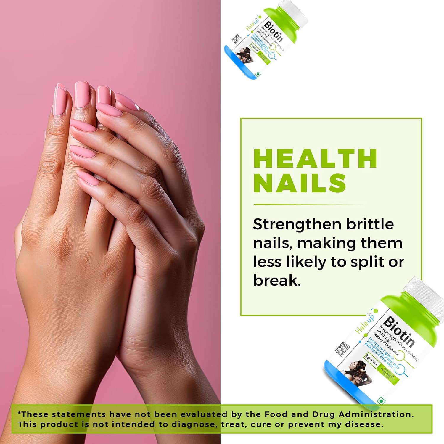 Haleup Biotin caps, Royal DSM, Switzerland – For Strong Hair & Healthy Skin –60 caps || Hair || Skin || Nails (1 Packs X 60 capsules)