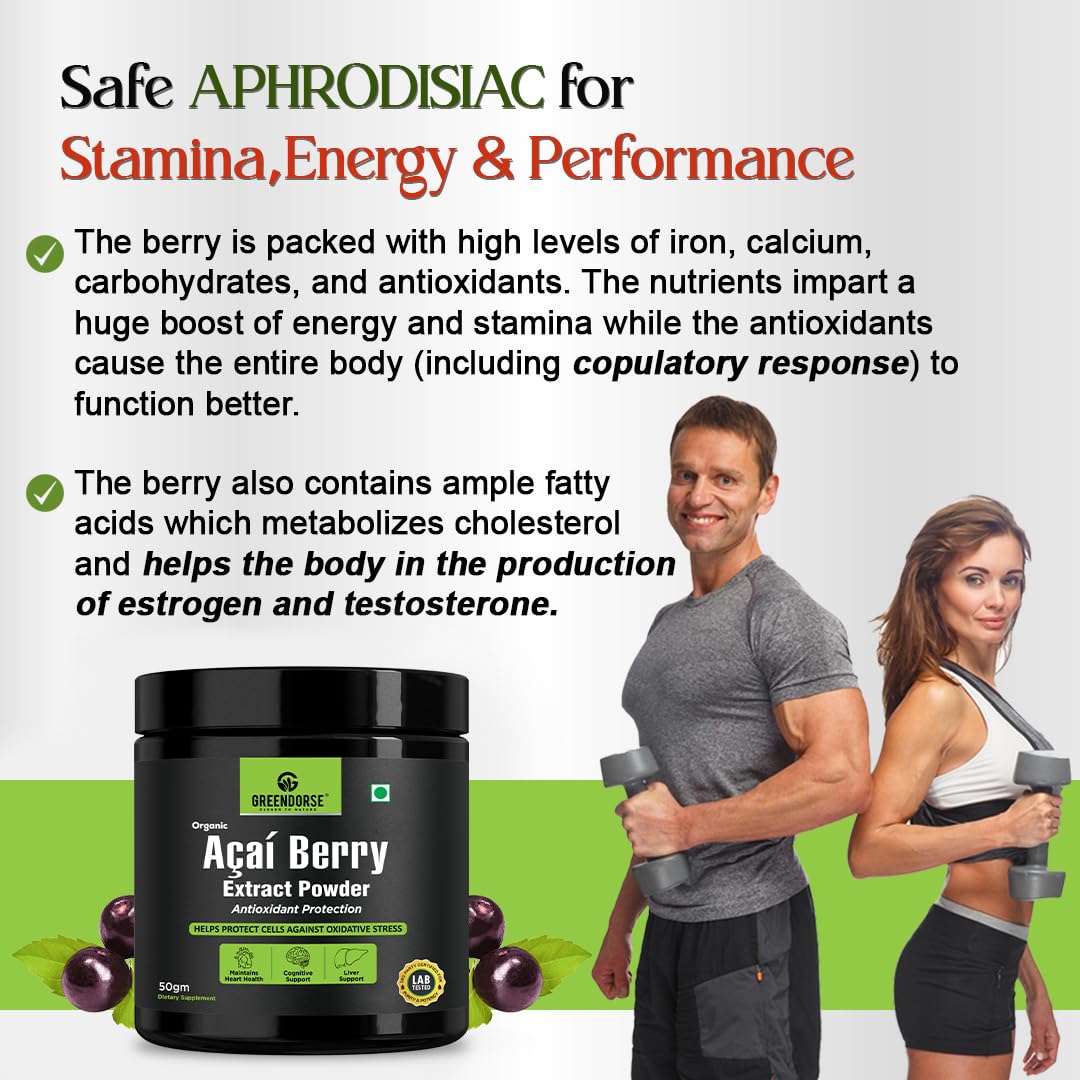 GREENDORSE Acai Berry Extract Powder, 10x Concentrated | SUPERFOOD Rich in 19 amino acids, Muscle building Fibres, Antioxidant & Collagen boosting Vitamin C | Supports Brain, Liver & Heart Functioning- 50g
