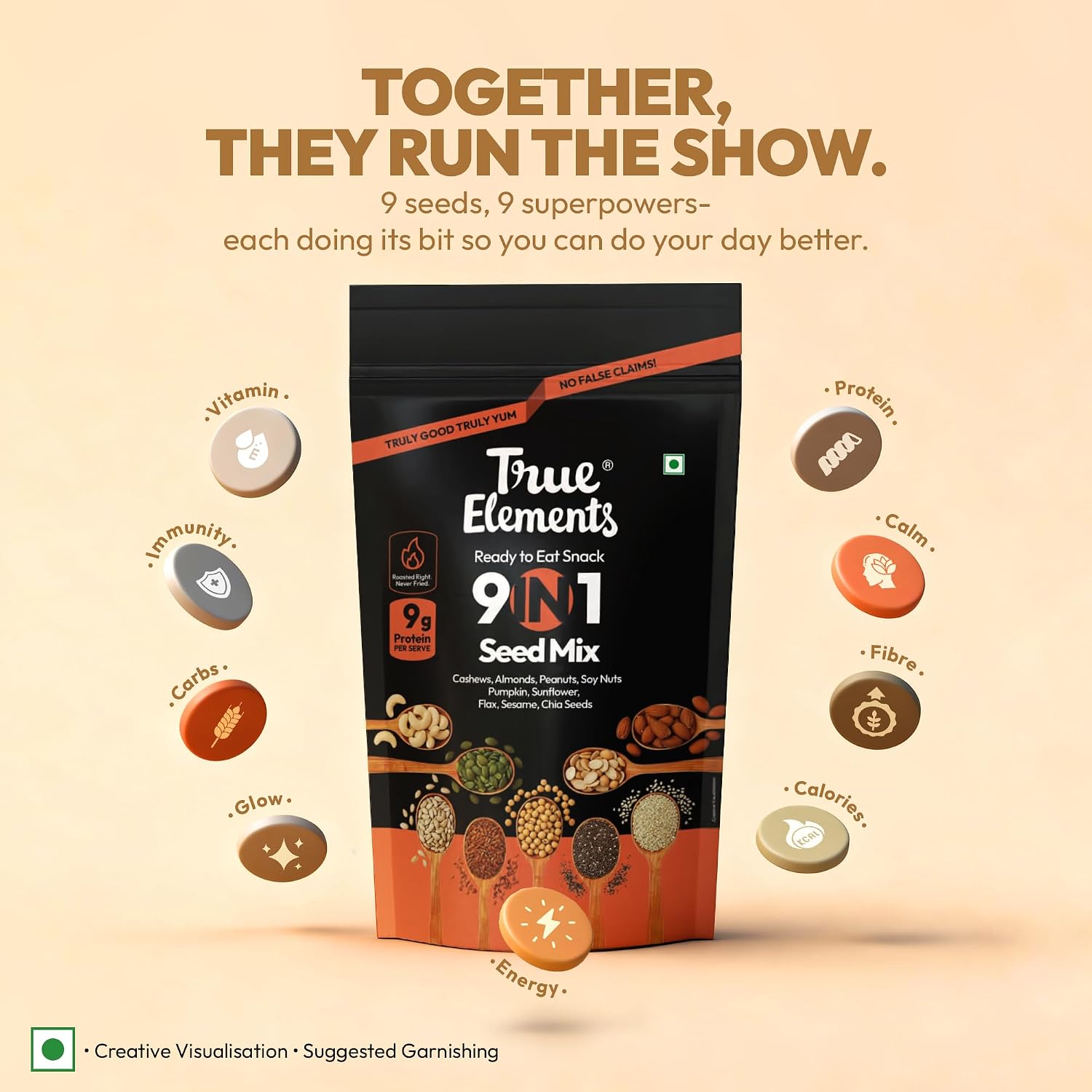 True Elements 9 in 1 Snack Mix 250g - Nuts and Seeds Mix | Mix Seeds for Eating | Diet Snacks | Protein Rich Food