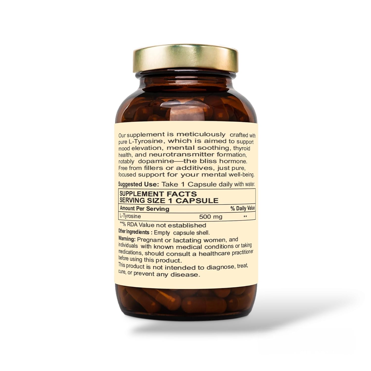 Nutraliebe L-Tyrosine 500mg - Free Form Amino Acid, Non-GMO, 90 Capsules