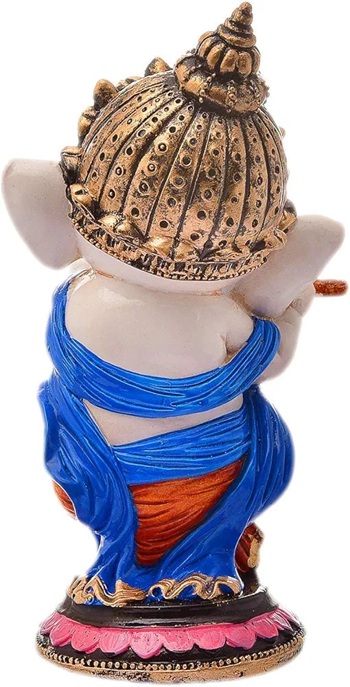 Nrson Indian Handcrafted Polyresin Ceramic Eco Friendly Lord Ganesh Idol Figurine Flute Ganesha