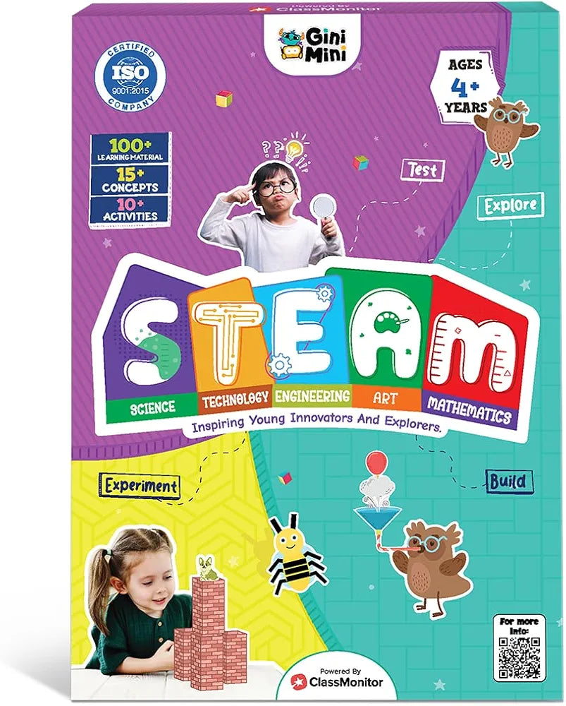 GiniMini STEAM Kit - 15+ Concepts, 10+ Activities, 100+ Materials - Science, Technology, Engineering, Art, Math Learning for Kids 4 5 6 Years