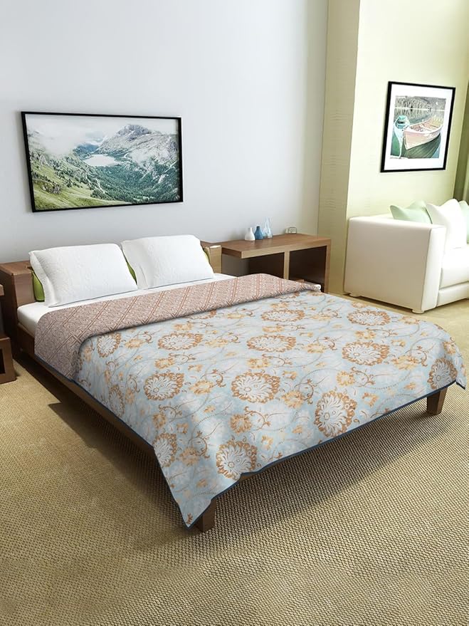 Cortina Ultra-Soft Microfiber Reversible 120 GSM Abstract Single AC Blanket Quilt Dohar | Baby Blue