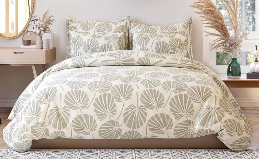 The Home Style 400 TC Cotton Elastic Fitted All Around Printed Queen Size Double Bed Bedsheet wih 2 Pillow Cover Adam Cream
