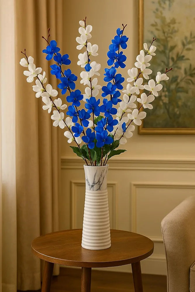 Artificial Flowers Bunch Cherry Blossom Ideal for vase Without vase Blue Mix 55 cm height fabric