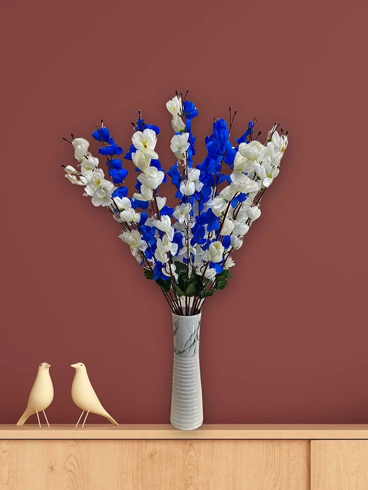 Artificial Flowers Bunch for Decoration Cherry Blossom Ideal for vase Without Vase White Blue