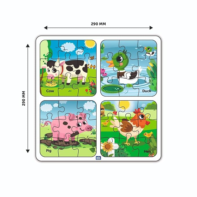 Mini Leaves Wooden Puzzle 4 In1 My Farm Premium Wooden Jigsaw Puzzle Set | Learning & Picture Identify Puzzle Kit