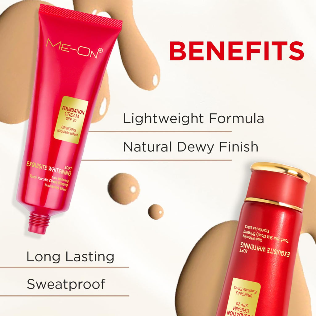 ME-ON Exquisite Whitening Cream Foundation Full Coverage For All Skin Type, Natural Finish (Shade 01 - Ivory)