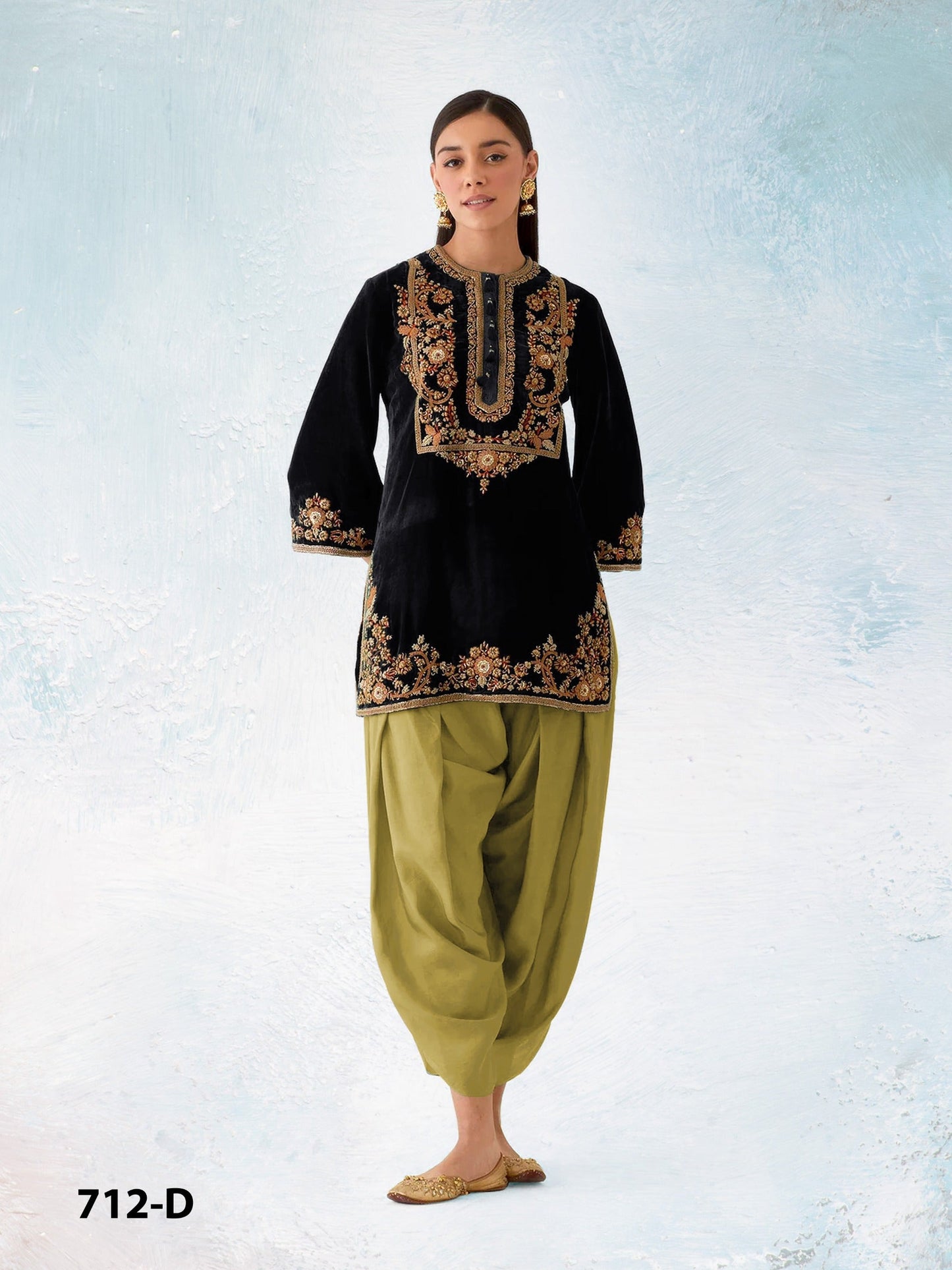 Anaita Mustard-Black Embroidery Sequence & Thread Work Velvet Salwar Suit