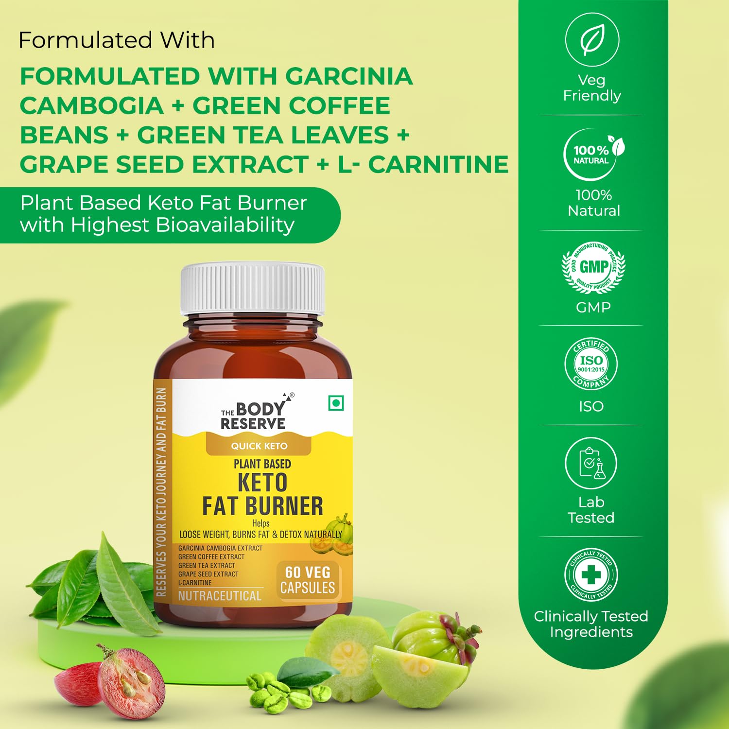 The Body Reserve Keto Fat Burner Capsules | Weight Loss Supplement with 1000mg Garcinia Cambogia, Green Coffee & Green Tea Extract | Daily Weight Loss Burner for Men & Women | Metabolism Support | 60 Veg Capsules
