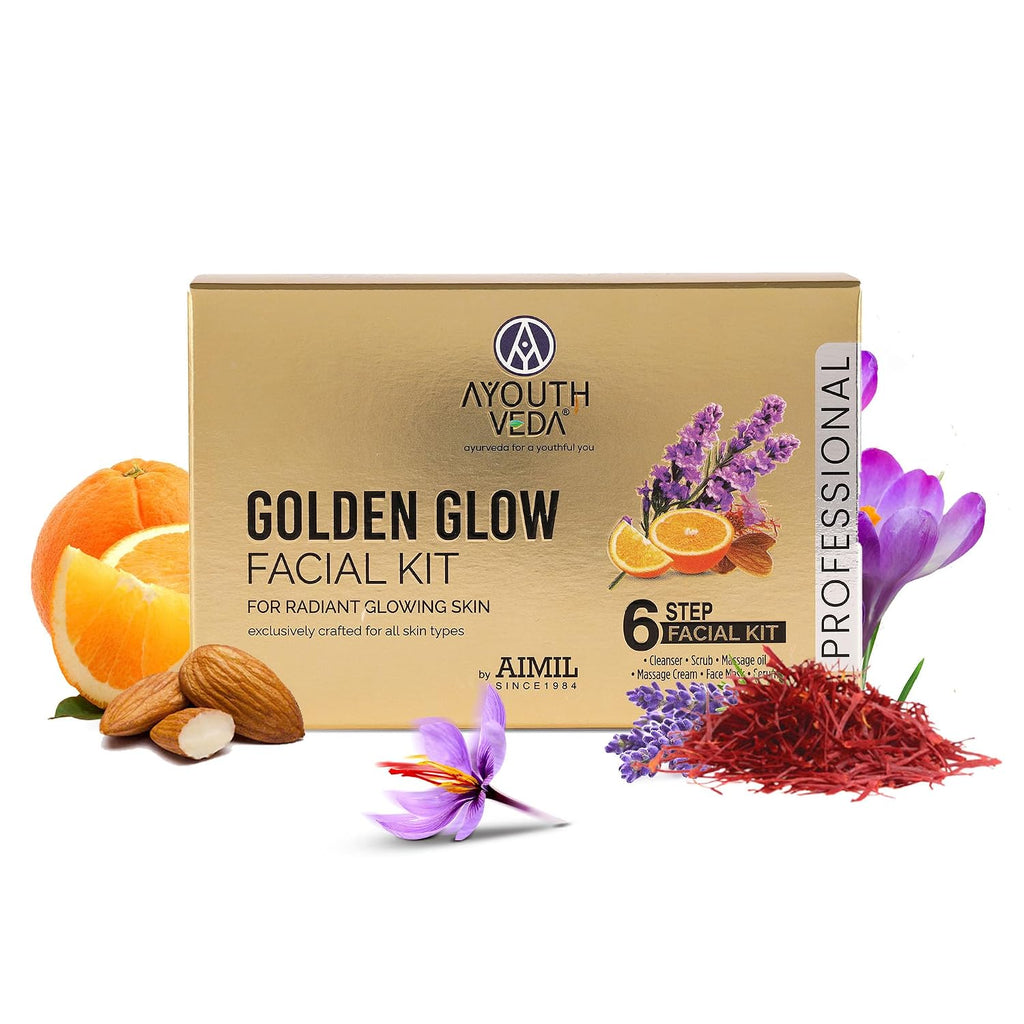 Ayouthveda Golden Glow Facial Kit | Bright & Glowing Skin 45g | Ayurvedic Facial with Turmeric, Saffron & Herbal Oils | Instant Brightening & Radiant Glow | For All Skin Types
