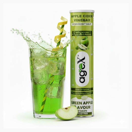 Apple Cider Vinegar Effervescent Tablet with 500mg ACV, Vit B6 & B12, Control Cravings I with Pomegranate & Beetroot I No Maltodextrin & No Added Sugar I 20 Effervescent Tablets - Green Apple (Pack of 1)