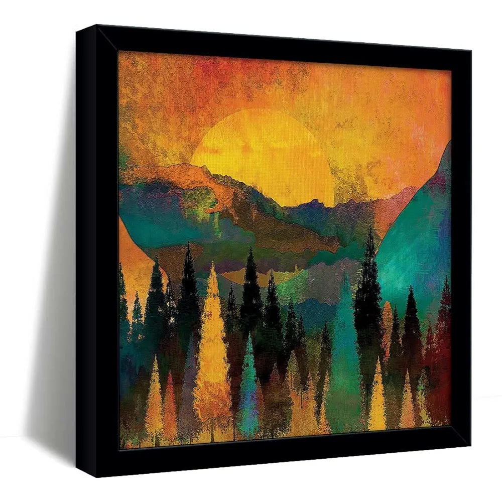 ArtX Forest Tree Sunset Big Canvas Painting For Bedroom and Living Room With Frame