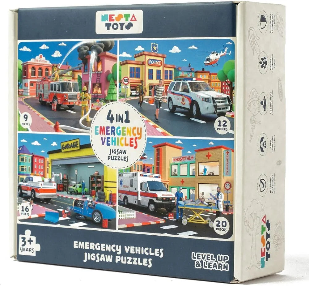 Nesta Toys Floor Puzzle & Game 4 in 1 Jigsaw Puzzle Emergency Vehicles Educational Toy Gifts for Boys & Girls Ages 2, 3, 4, 5, 6 Years Car Toys for Kids