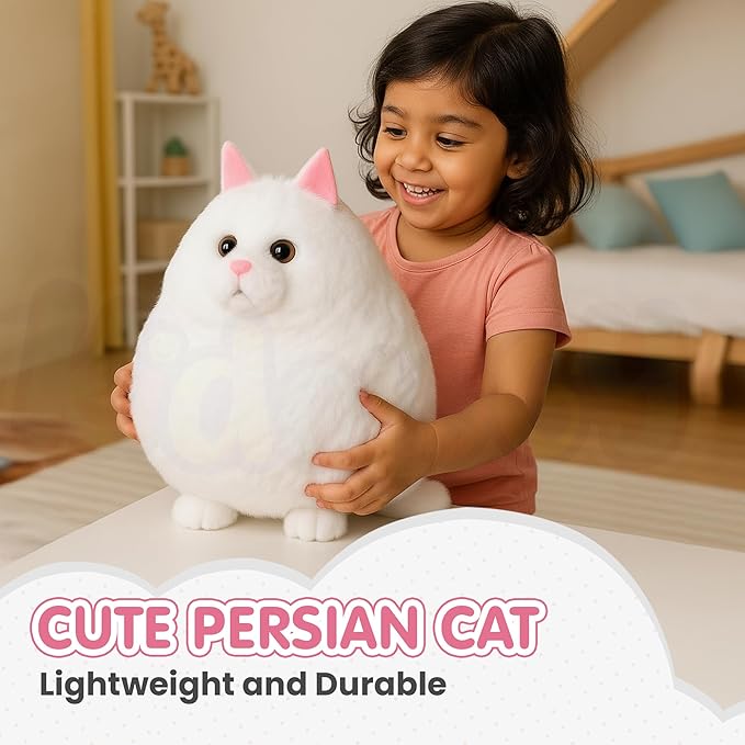 Kidology Giant Fluffy Persian Cat Plush Ultra-Soft Stuffed Animal for Kids 27cm White