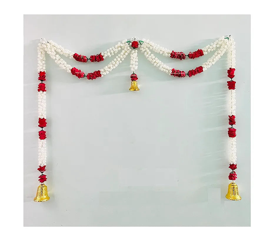 Artificial Jasmine and Roses Door Toran Double Line with Bells