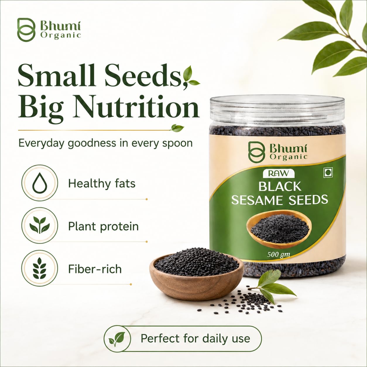 Bhumi Organic Black Sesame Seeds 500g | Til for Eating, Natural Black Gingelly Oil Seed, Nutrient Rich