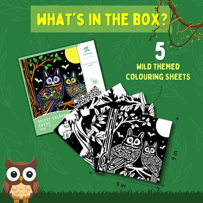 PepPlay Velvet Coloring Card Kit Set of 5 Travel Friendly No Mess Art for Kids Art and Craft Wild Theme Colouring