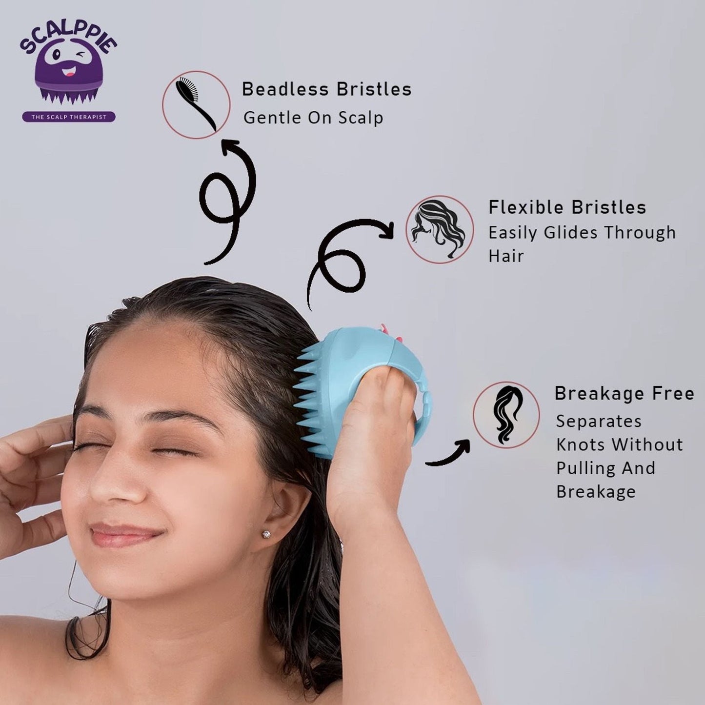 Scalppie Silicon Hair Scalp Massager & Shampoo Brush Scrub For Hair Growth & Anti Dandruff - Blue