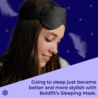 Boldfit Silk Eye Mask for Sleeping with Adjustable Strap Premium Silk Sleeping Mask Blind Fold for Smooth & Comfortable Sleep Travelling Sleep Mask Pad Sleeping Eye Mask Blind Folds for Sleeping - Black