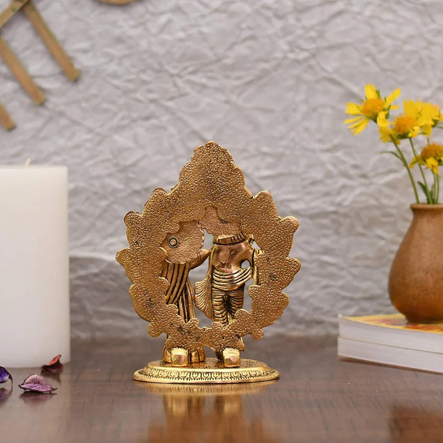 Collectible India Gold Plated Metal Radha Krishna Statue Radha Krishan Idol Showpiece Figurine