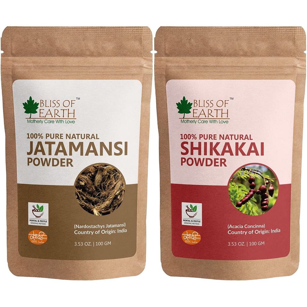 Bliss of EarthÂ® 100% Pure & Natural Jatamansi Powder+100% Pure & Natural Shikakai Powder | 100GM | Acacia Concina | Gorgeous hair Naturally | Traditional Hair Cleanser & Conditioner (Pack of 2)